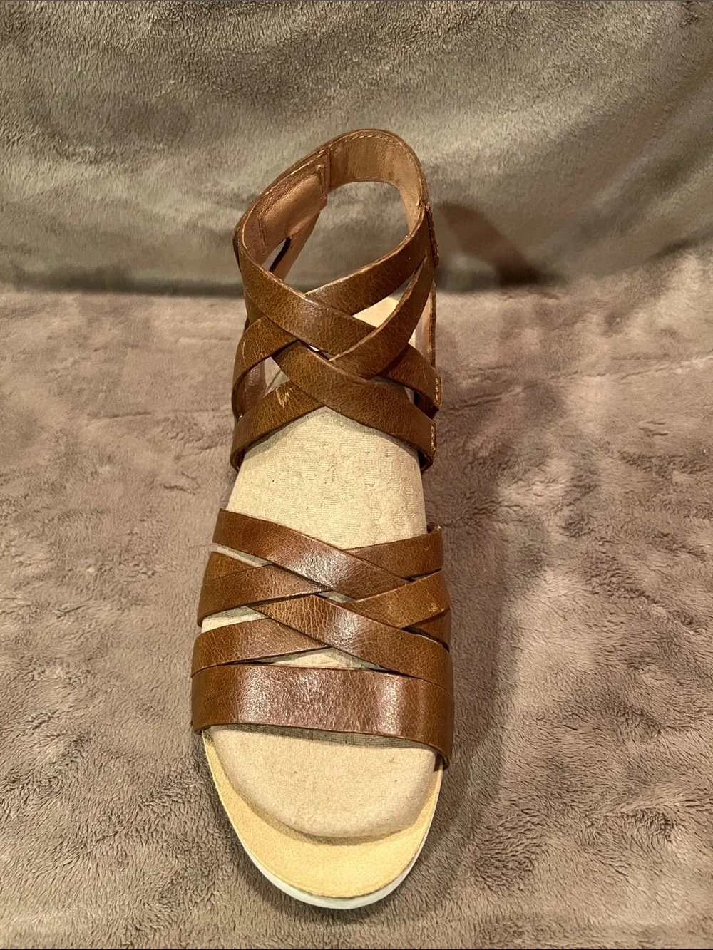 Dansko Mirabella Brown Leather Strappy Wedge Sandal